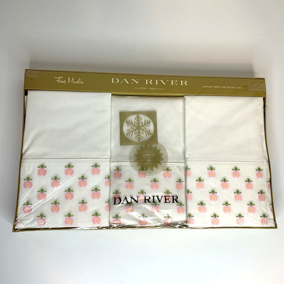 Vintage Dan River Mills Fine Muslin Sheet Set Full Size Pink Windsor Rose NO 164 - Picture 1 of 9